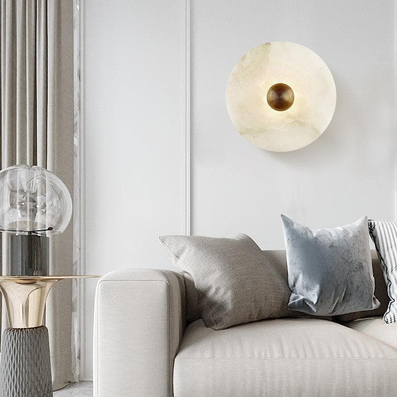 Moktan Sabai Alabaster LED Wall Light Brass Round Flush Mount 6"–14" Fixture