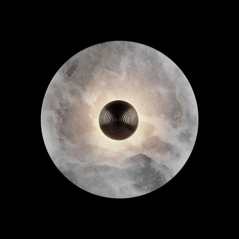 Moktan Sabai Alabaster LED Wall Light Brass Round Flush Mount 6"–14" Fixture