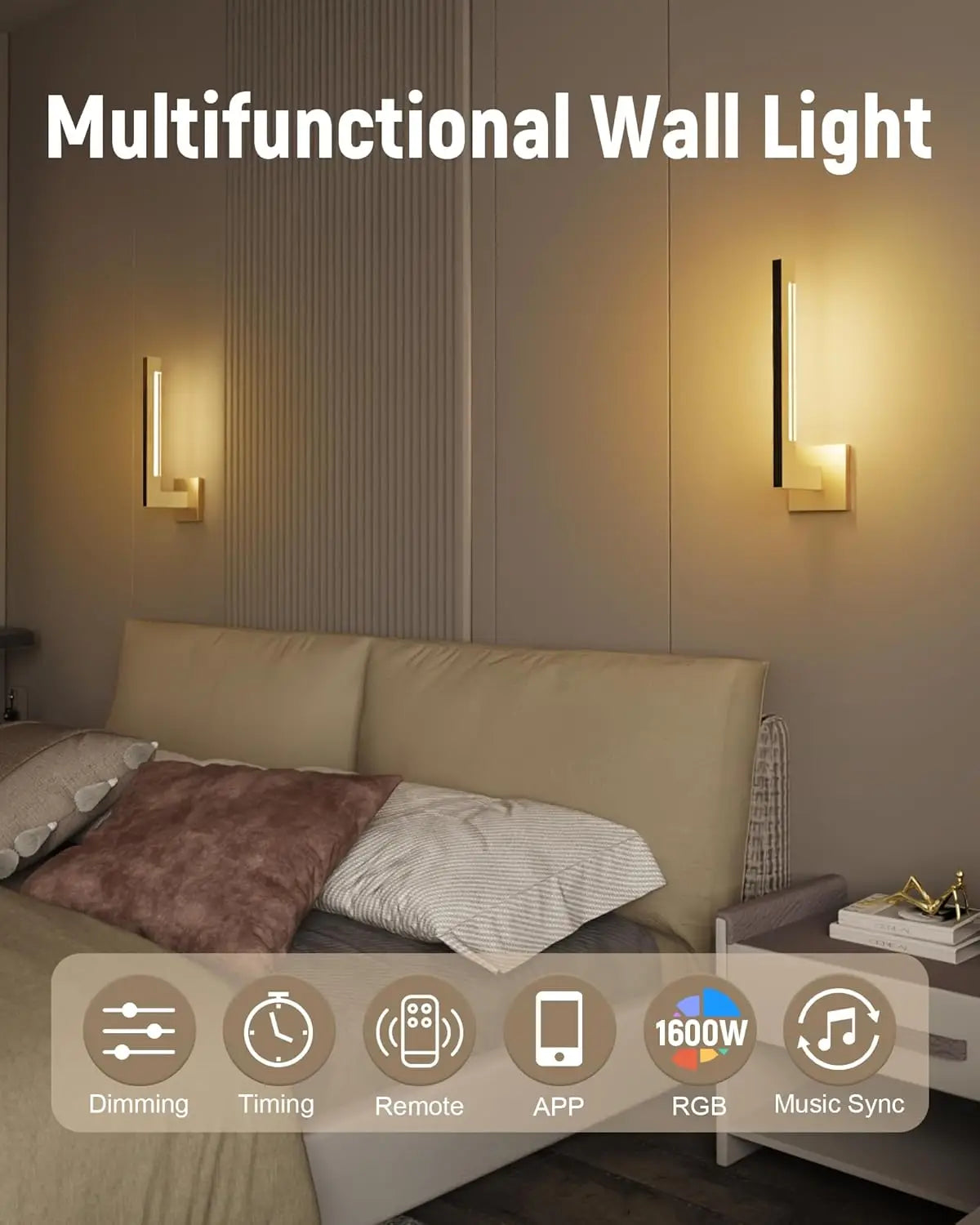 Moktan Sabai Modern Wall Sconces Dimmable RGB LED Wall Light with Remote for Living Room Bedroom