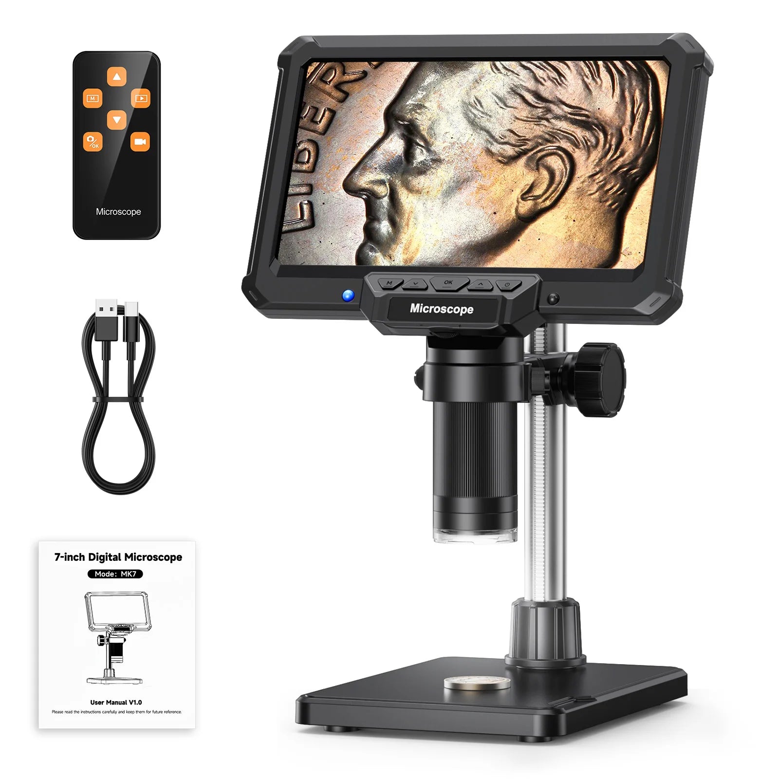 Moktan Sabai 7 Inch Digital Microscope 1200X 16MP Coin PCB Soldering Repair Camera without side lights