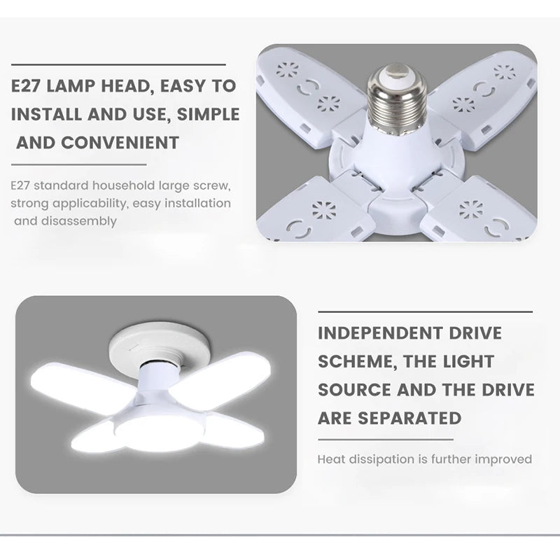 Moktan Sabai E27 Foldable LED Garage Light Fan Bulb 6500K Deformable Ceiling Lamp