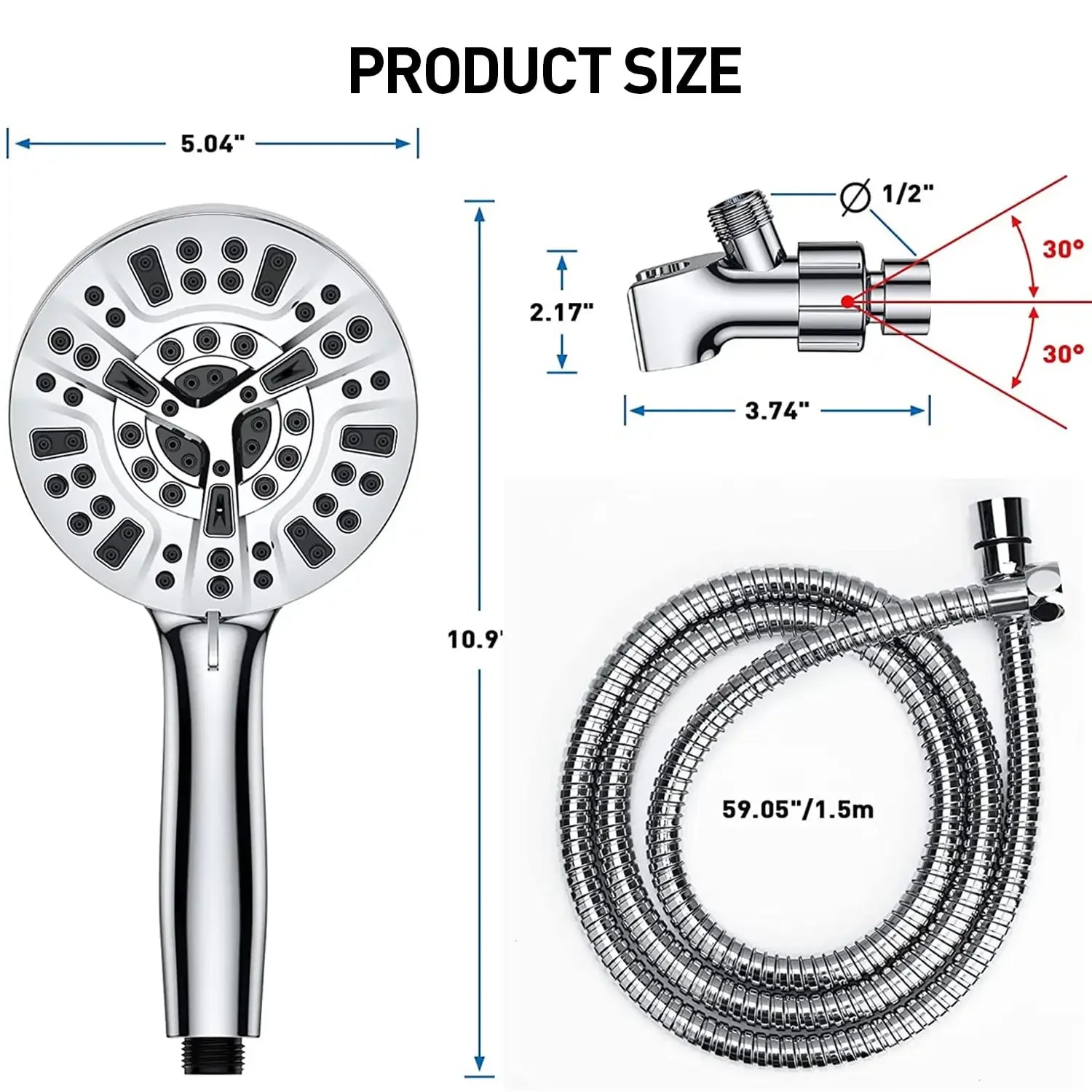 Moktan Sabai High Pressure Shower Head with Handheld & 10 Spray Modes, Stainless Steel Hose