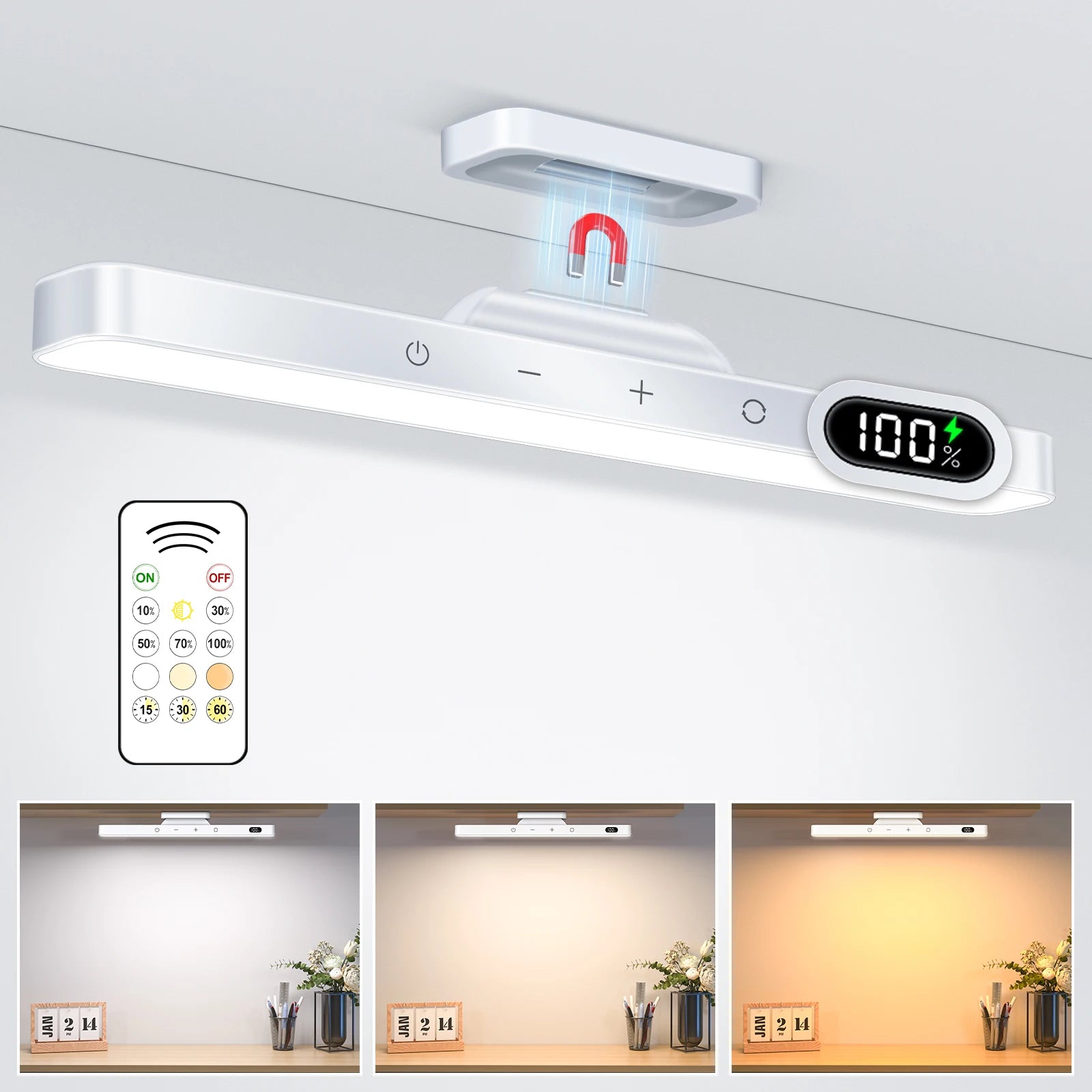 Moktan Sabai LumaGlow | Rechargeable Dimmable Night Light with 3-Color LED Cabinet Lighting White Remote Light