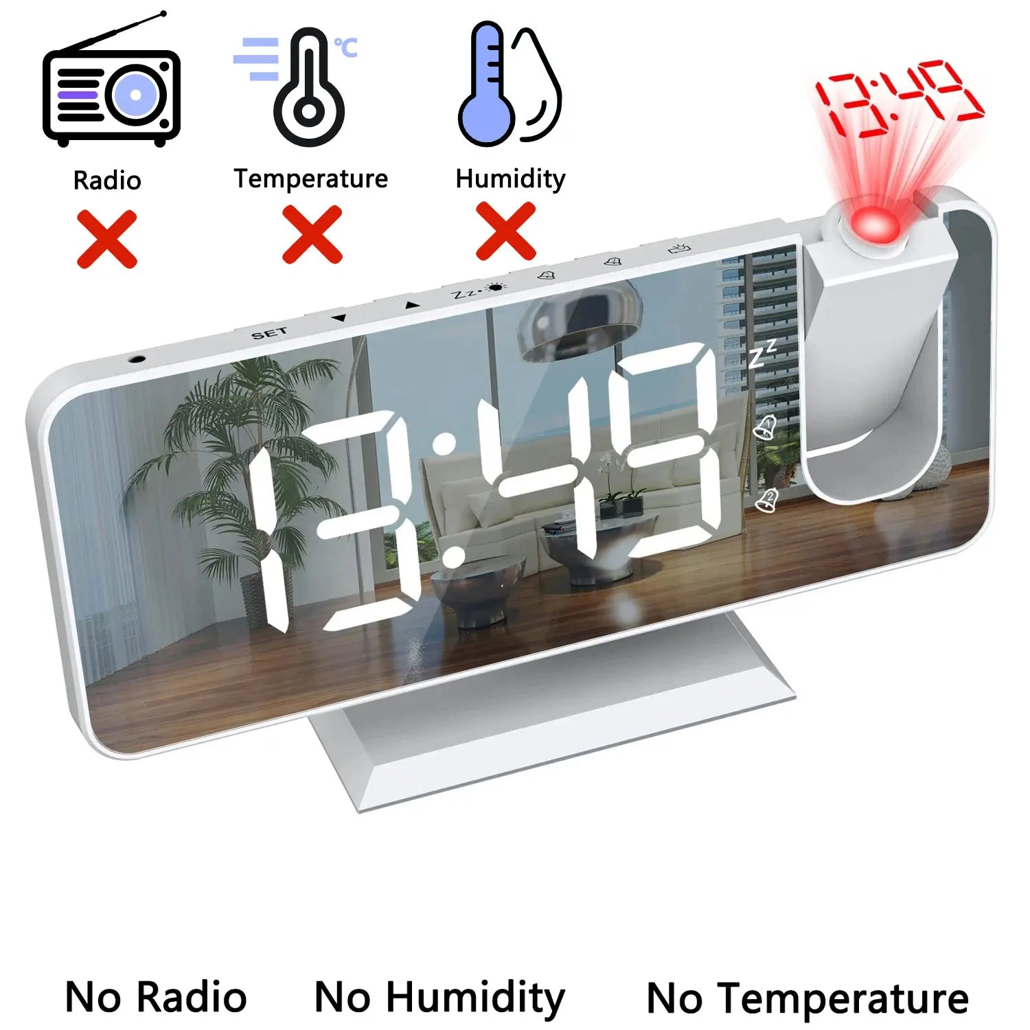 Moktan Sabai HD Projection Alarm Clock Large LED Display Digital Smart Radio Auto Dimming