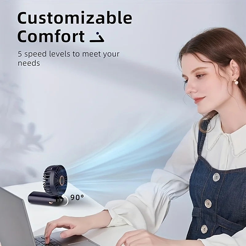 Moktan Sabai Compact Mini Fan | Small Desk Fan with 6-Speed Settings | USB Rechargeable for Ultimate Portability and Comfort