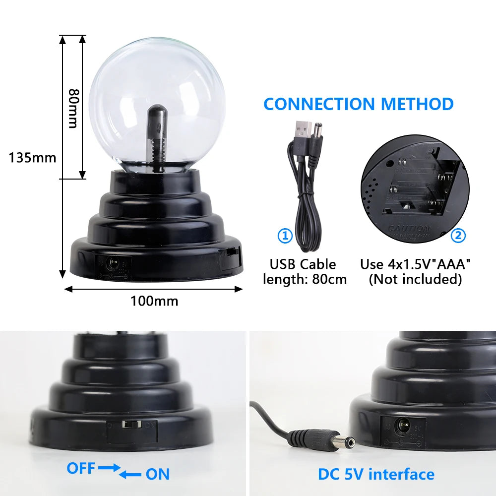 Moktan Sabai Magic Crystal Plasma Ball Lamp – LED Night Light for Kids, Bedroom & Novelty Decor