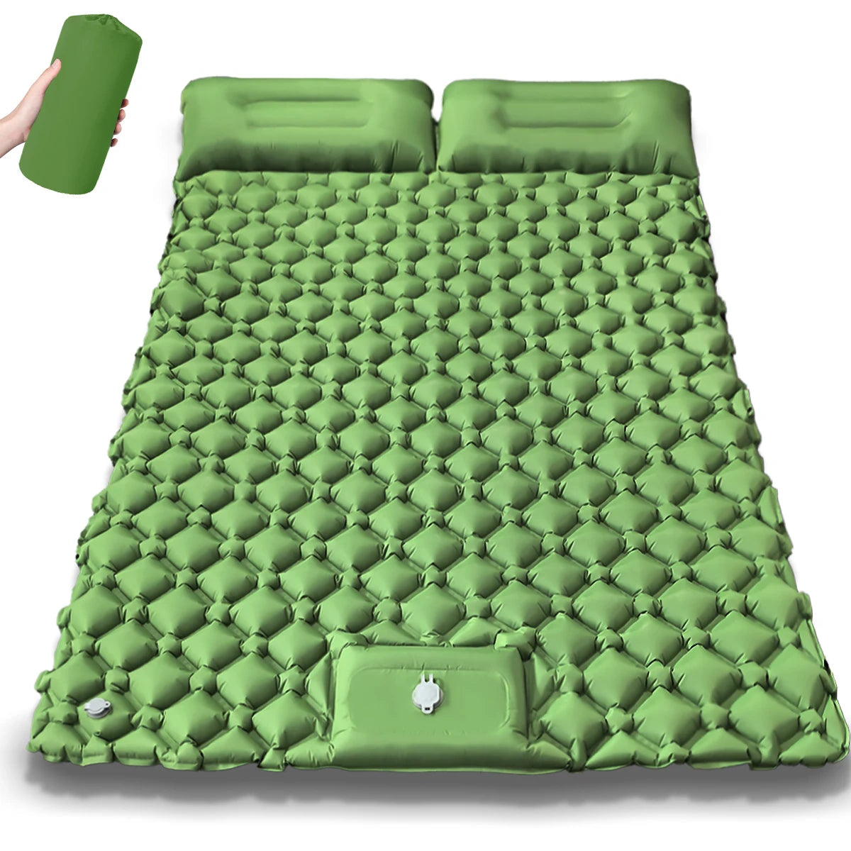 Moktan Sabai 2025 Upgrade Double Air Mattress Camping Inflatable Bed Built-in Pump Waterproof Army green