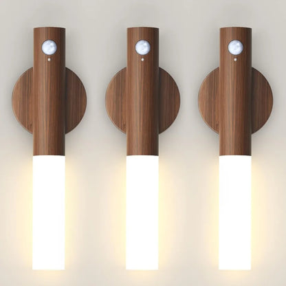 Rechargeable Motion Sensor Wall Sconce – Magnetic Wooden Night Light for Bedroom