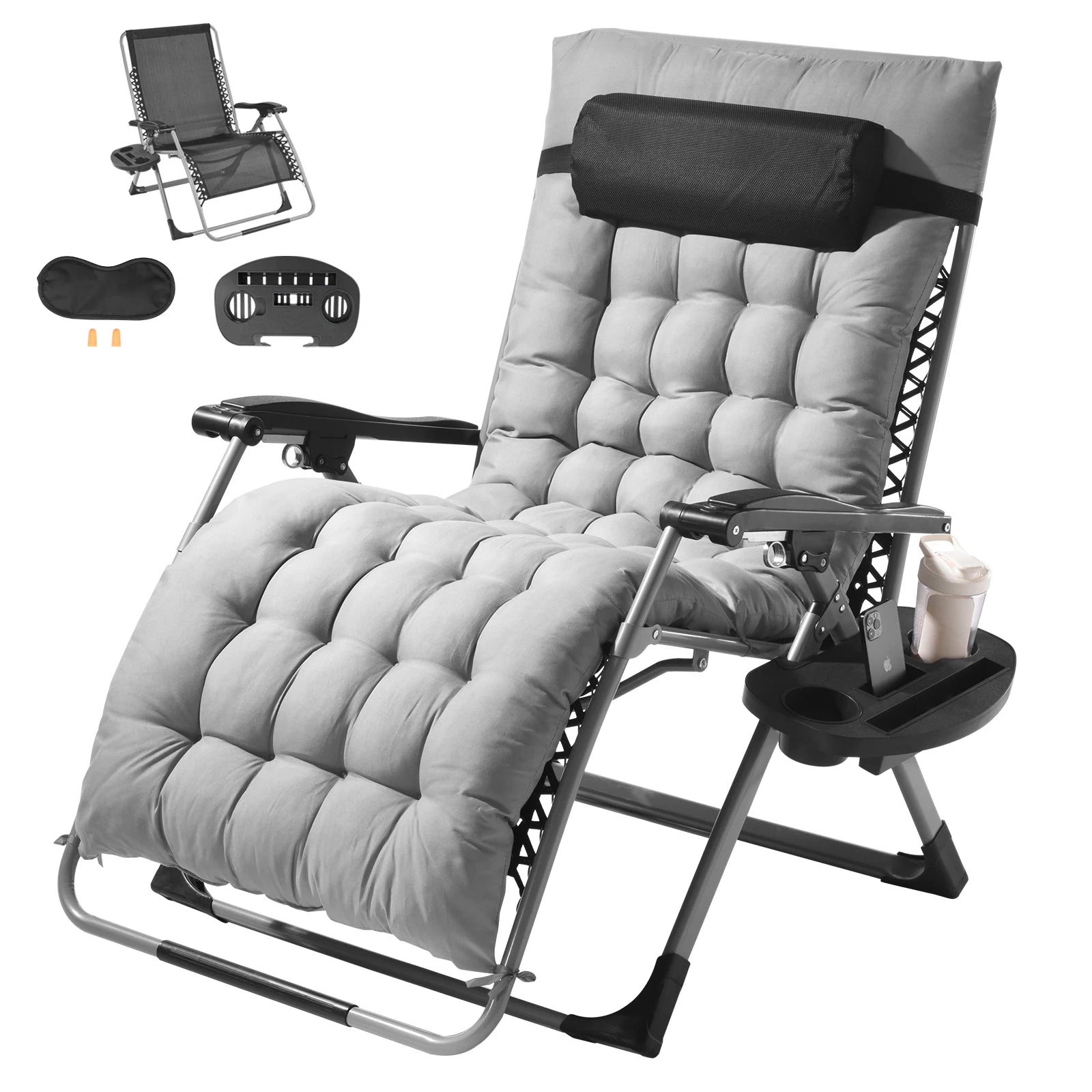 Moktan Sabai Zero Gravity Recliner Chair Adjustable Anti Gravity Lounge Chair with Cup Holder Silver