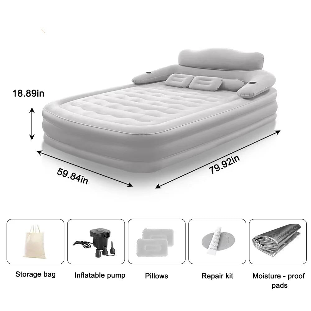 Moktan Sabai Gray 2-Person Inflatable Air Mattress 48cm High Folding Bed for Camping Home gray Two Seat
