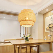 Moktan Sabai Handwoven Chinese Bamboo Pendant Lamp – Woven Hanging Light for Restaurant & Home