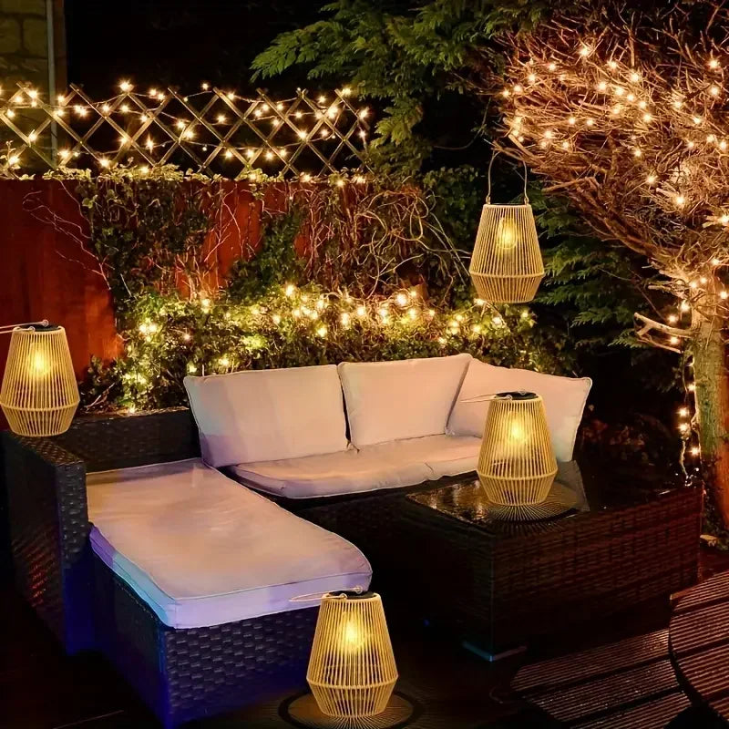 Moktan Sabai Outdoor Solar Hanging Lights Waterproof Woven Lanterns for Garden Yard