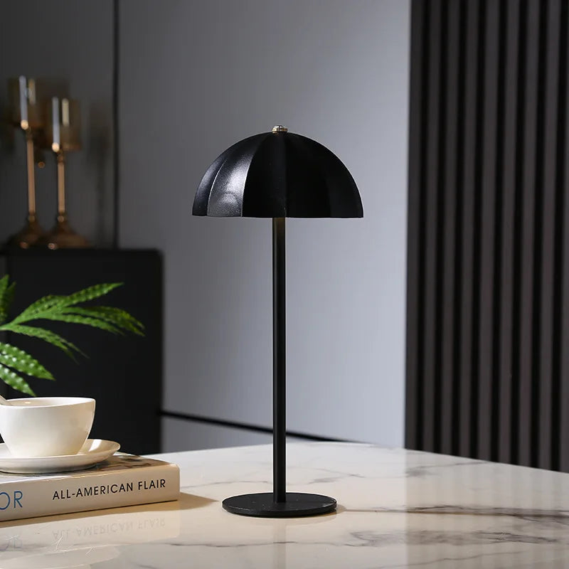 Moktan Sabai LED Metal Table Lamp Rechargeable Touch Dimmable Desk Lamp Umbrella Shade Black