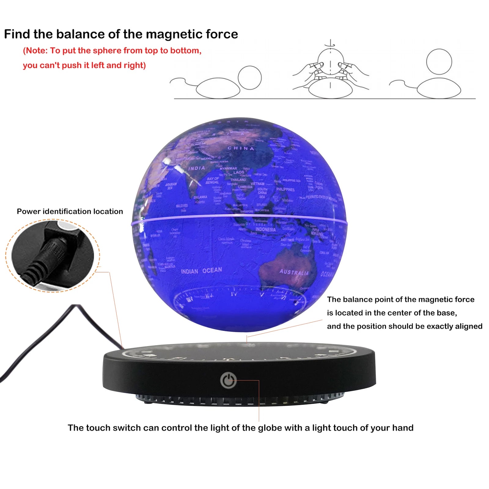 Moktan Sabai 6 Inch Floating Levitating Globe RGB Light Magnetic World Map Desk Decor Gift