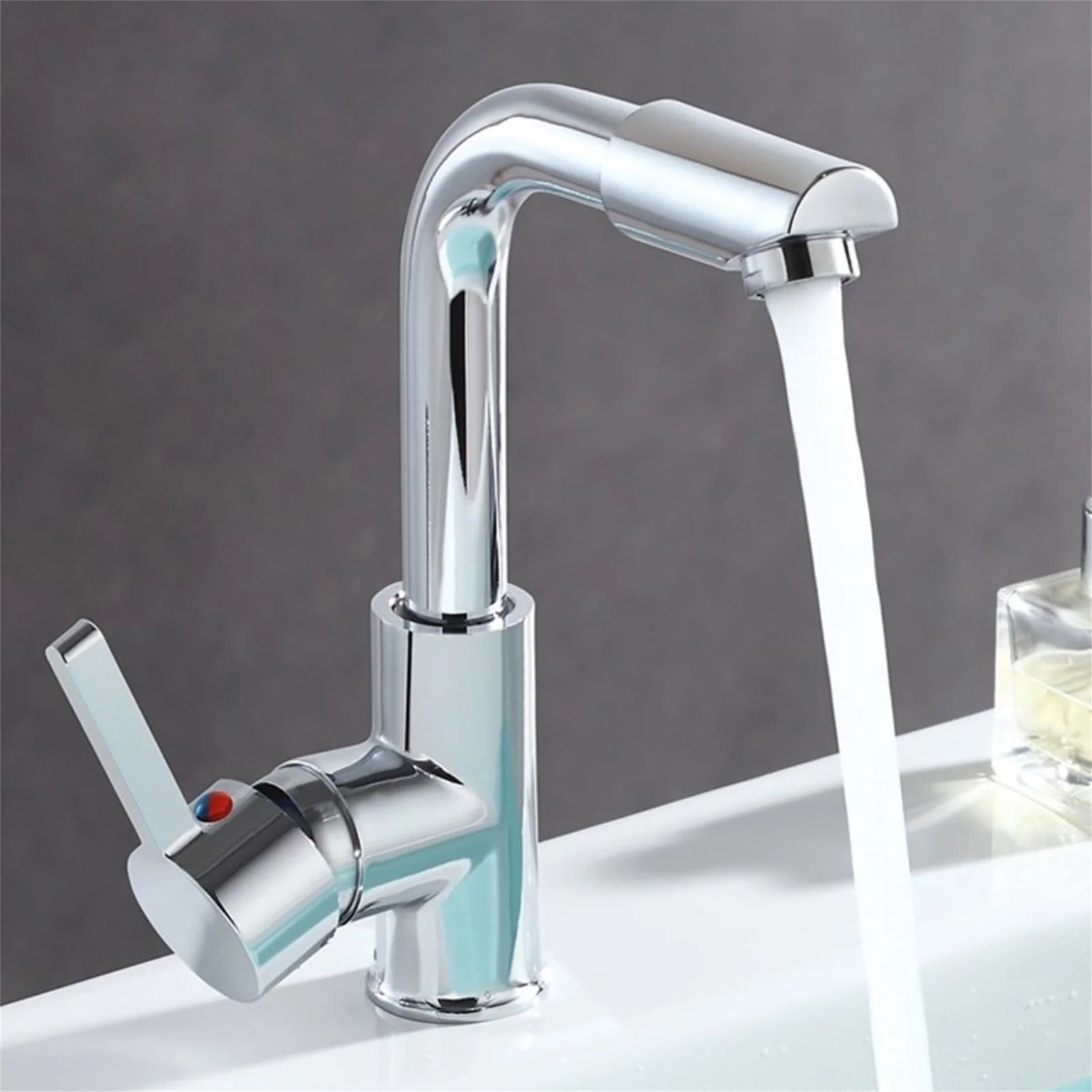 Moktan Sabai Bathroom Faucet 360° Rotate Chrome Deck Mounted Single Handle Mixer Tap Hot Cold