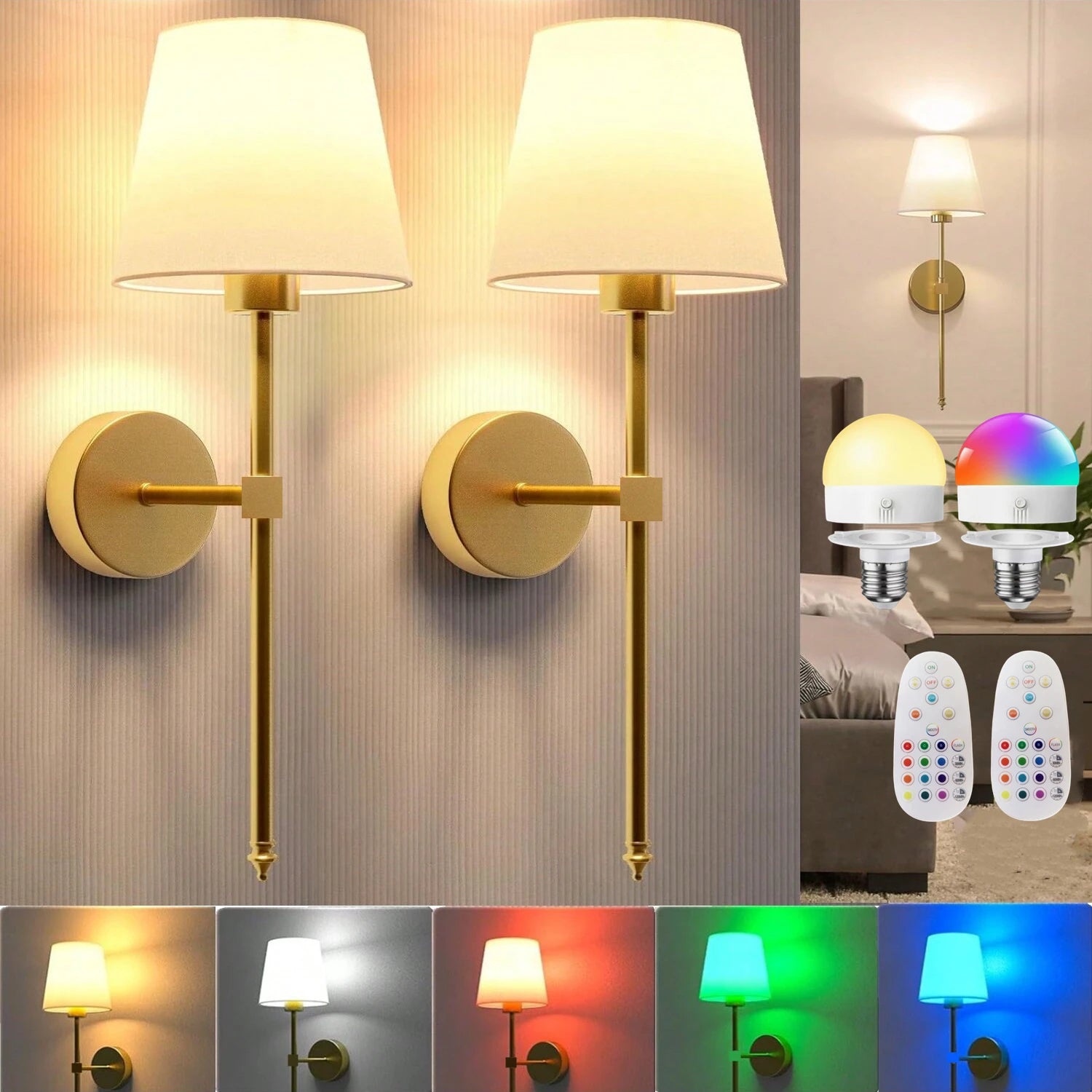 Moktan Sabai Wireless Rechargeable Wall Lamp Dimmable LED Battery Light with Remote Control