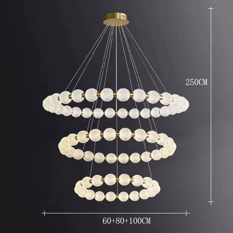 Moktan Sabai Alabaster Ring Chandelier – Gold Beaded LED Luxury Ceiling Light