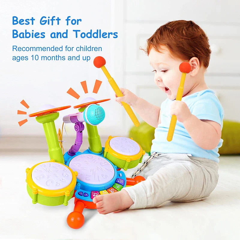 Moktan Sabai Toddler Drum Set with Microphone Kids Musical Toy 1-3 Years Lights