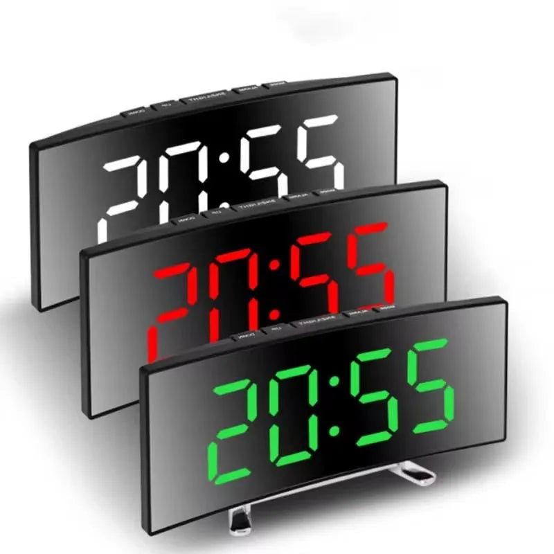 Moktan Sabai LED Mirror Alarm Clock Large Curved Digital Desktop Smart Silent Living Room