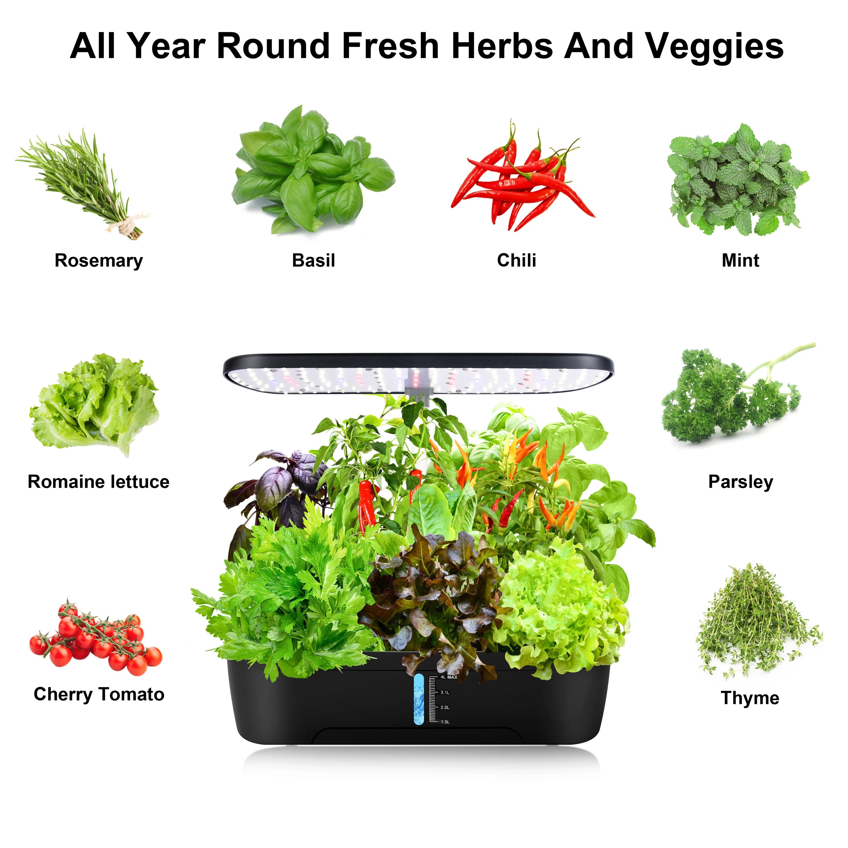 Moktan Sabai 12 Pod Hydroponic Growing System Indoor Herb Garden LED Grow Light Timer