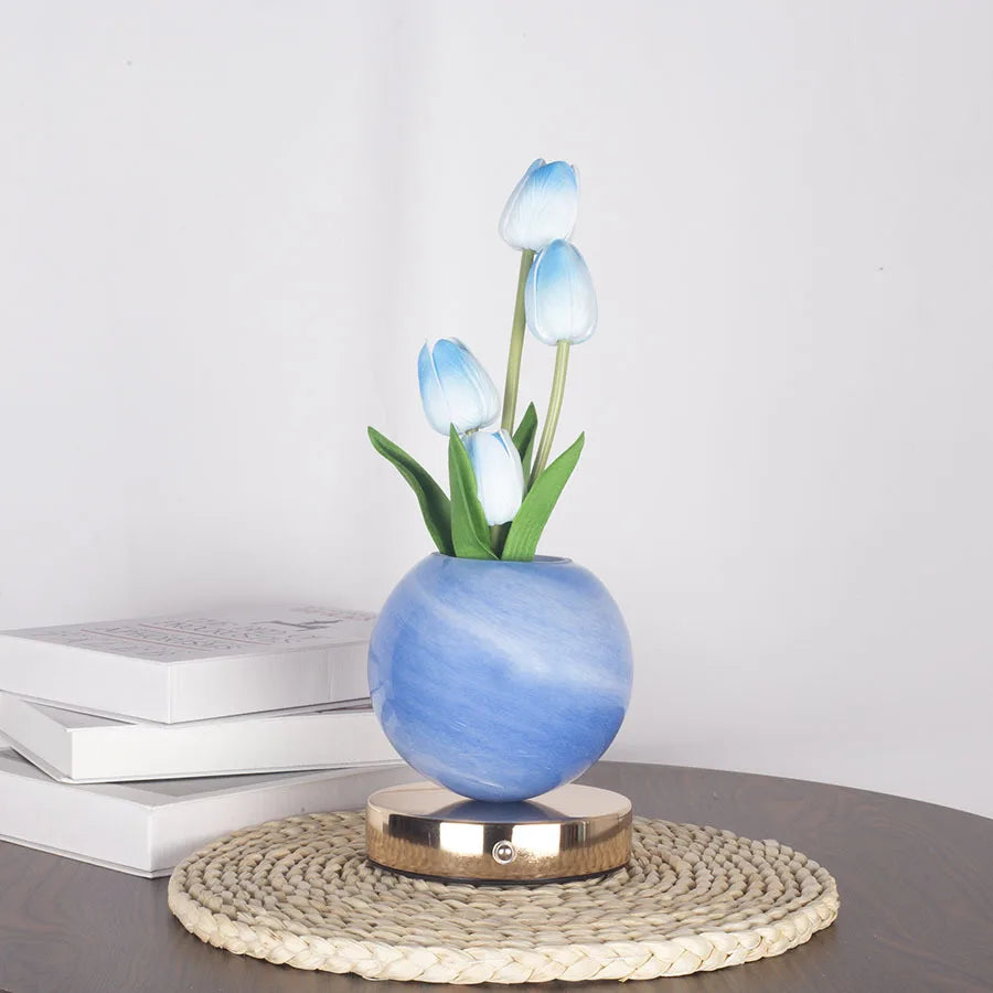 Moktan Sabai Tulip LED Night Light USB Rechargeable Desk Table Lamp for Bedroom & Holiday Decor Blue tulips
