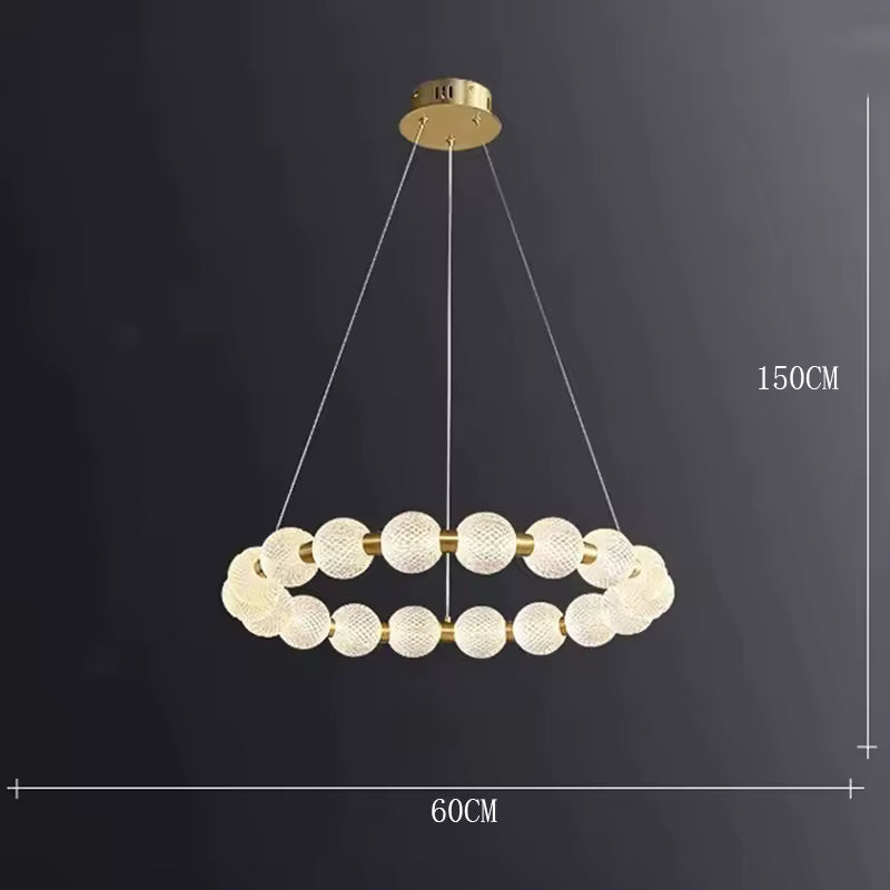 Moktan Sabai Alabaster Ring Chandelier – Gold Beaded LED Luxury Ceiling Light