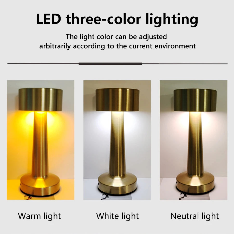 Moktan Sabai LED Metal Touch Table Lamp | Rechargeable Dimmable Night Light for Coffee Bar Decor