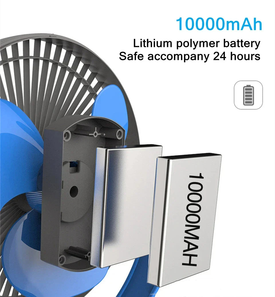 Moktan Sabai Portable Clip-On Fan | 10000mAh Battery Operated with 4-Speed Settings | USB Rechargeable for Home and Outdoor Comfort