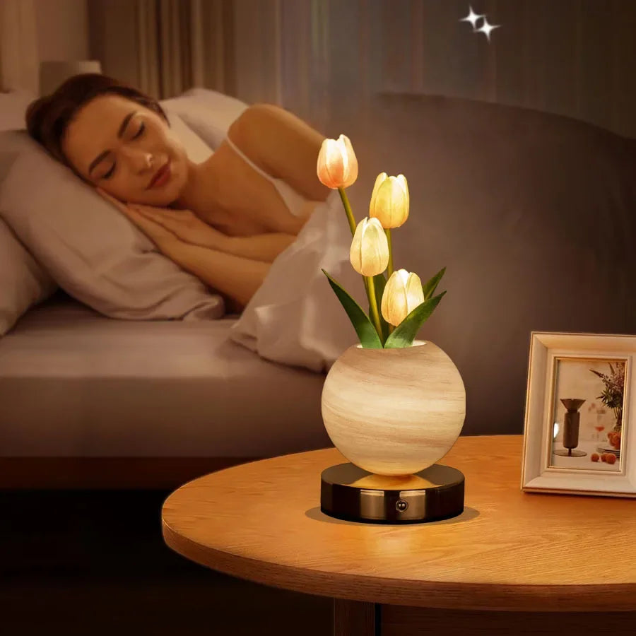 Moktan Sabai Tuliora | LED Tulip Night Light with Planet Bouquet Bedroom Ambient Decor