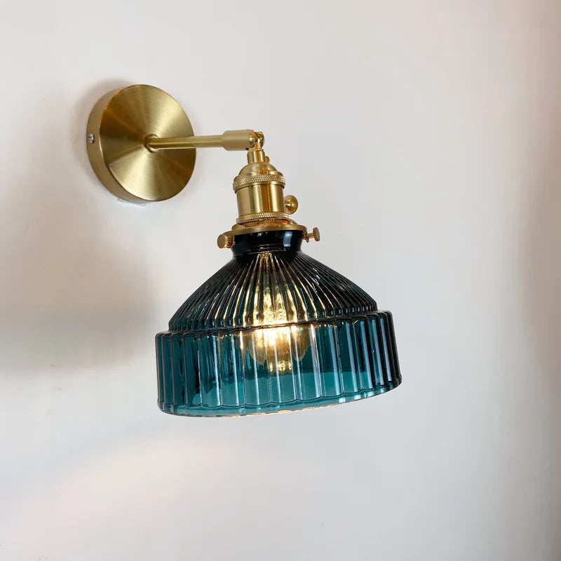 Moktan Sabai Green Glass Wall Sconce – Art Deco Light for Living Room, Hallway & Bedroom blue