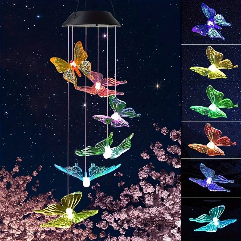 Moktan Sabai LED Solar Wind Chimes Color Changing Butterfly Dragonfly Hummingbird Outdoor Gift butterfly 0-5W