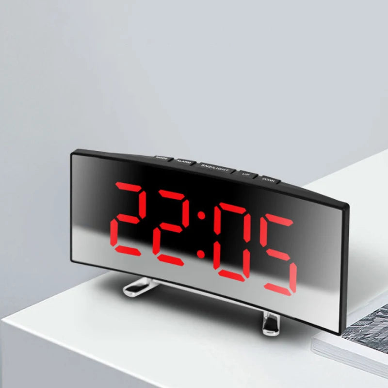 Moktan Sabai LED Mirror Alarm Clock Large Curved Digital Desktop Smart Silent Living Room