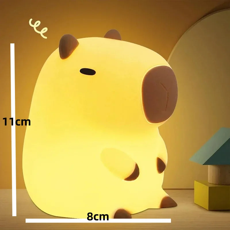 Moktan Sabai Cute Capybara Night Light Silicone LED Bedside Lamp Cartoon Sleep Decor Gift L-8X11cm