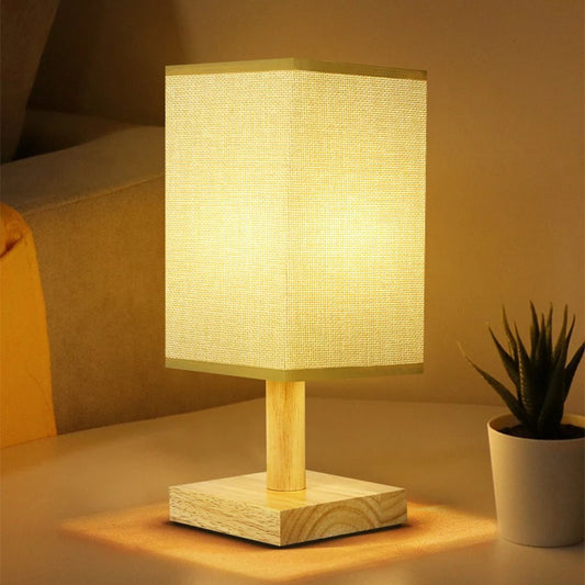 Dimmable LED Bedside Table Lamp Chinese Fabric Shade USB Night Light for Bedroom
