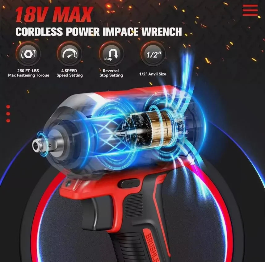 Moktan Sabai 500Nm 1/2 Inch Brushless Cordless Impact Wrench 4 Speed Electric Driver