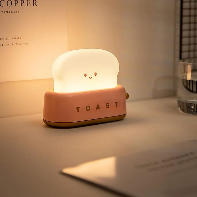 Moktan Sabai Toast Night Light LED Bedside Desk Lamp USB Rechargeable Cute Bedroom Gift Pink
