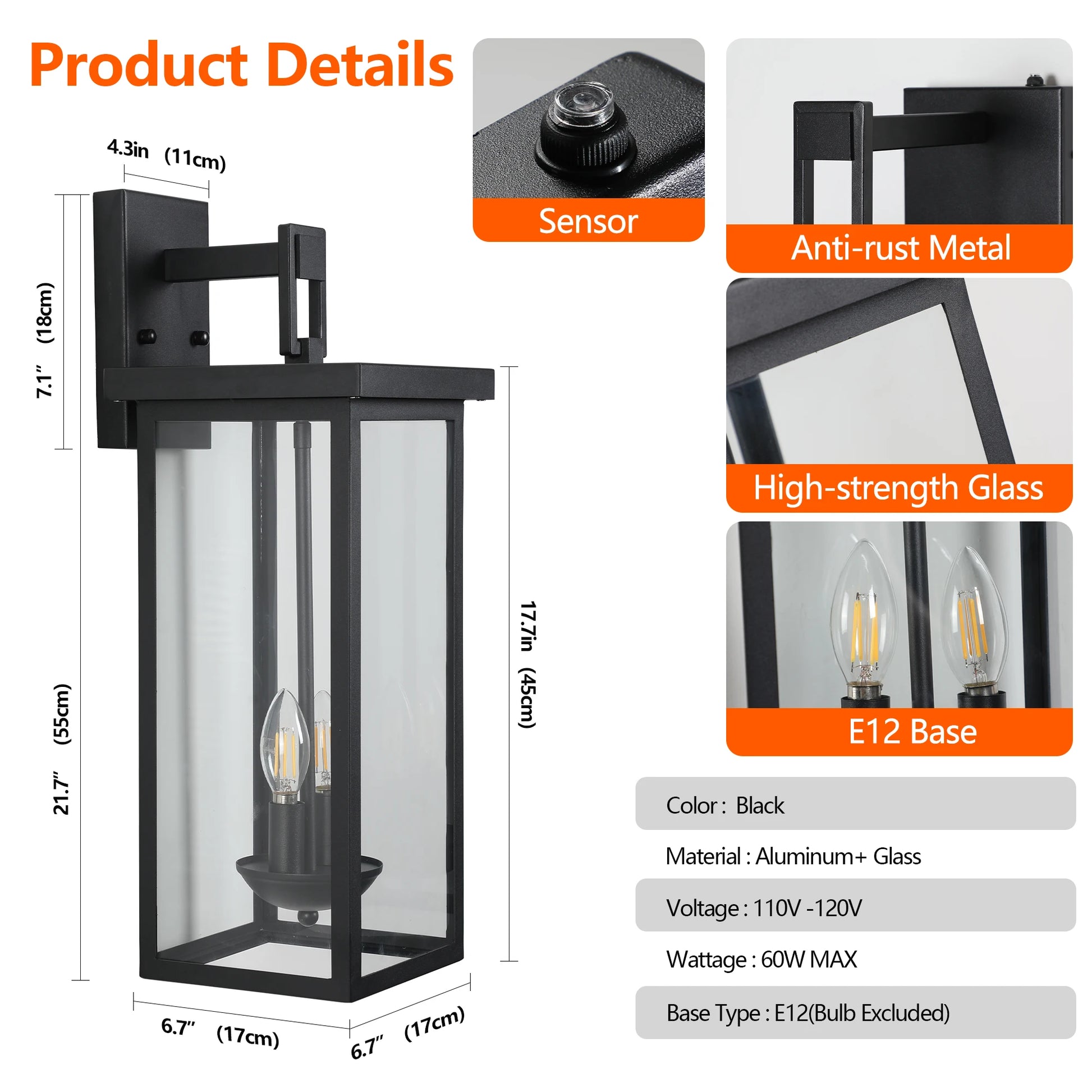 Moktan Sabai 22" Outdoor Wall Lantern Dusk to Dawn Sensor Matte Black Weatherproof Exterior Light