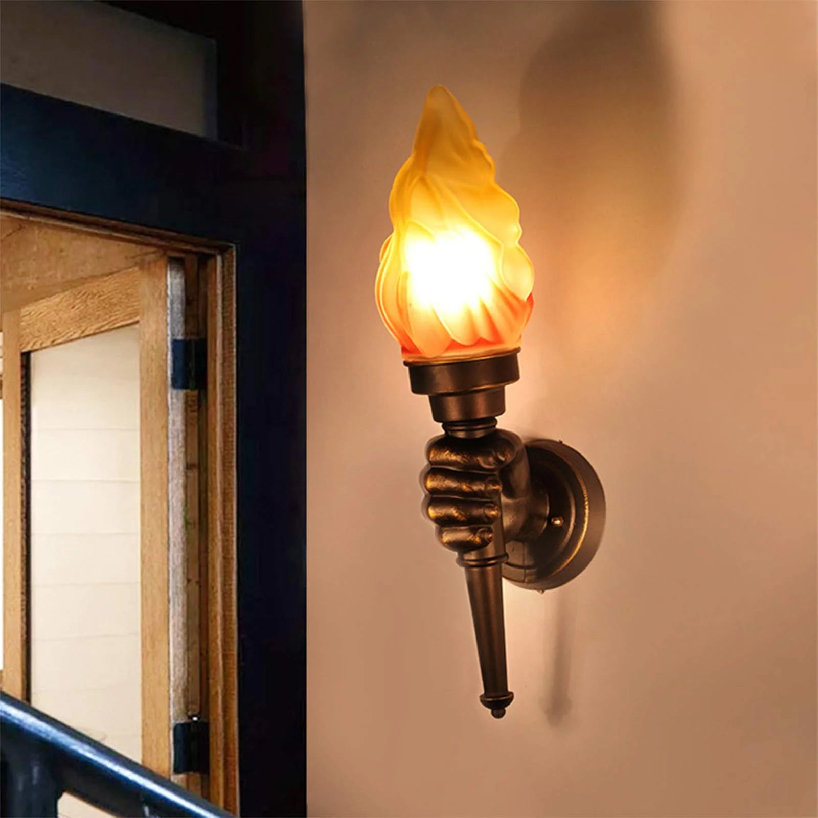 Moktan Sabai Pack of 2 Rustic Outdoor Wall Lights LED Flame Torch Lamps E27 Garden Lighting