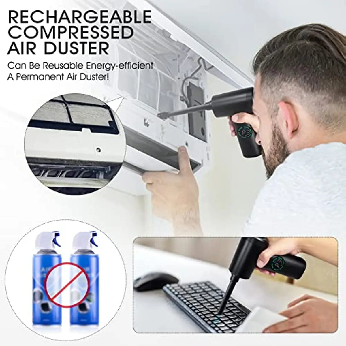 7500mAh Portable Air Duster – Cordless Compressed Blower & Vacuum for PC Keyboards