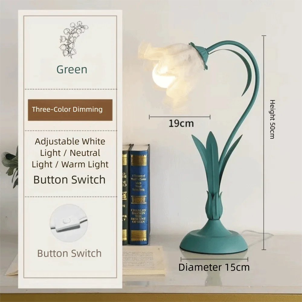 Moktan Sabai Vintage Floral LED Table Lamp Three Speed Touch Bedside Night Light Decor