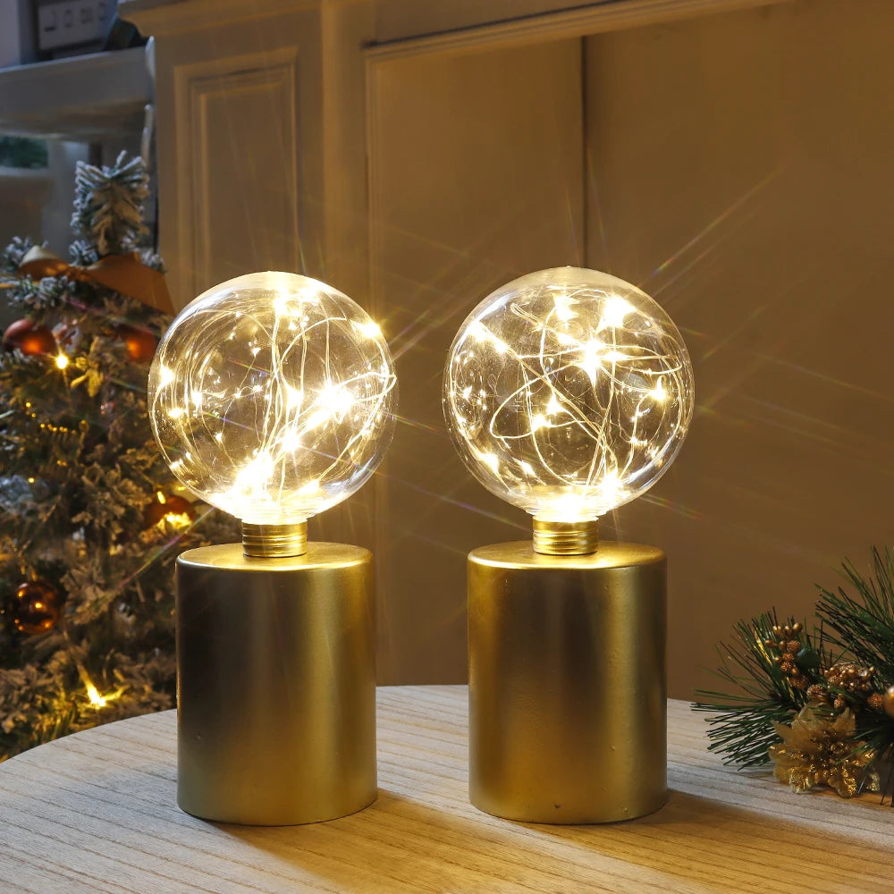 Moktan Sabai 2Pcs Gold Table Lamp Battery Powered Cordless LED Light Bedroom Living Room Decor