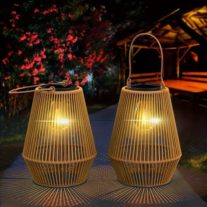Moktan Sabai Outdoor Solar Hanging Lights Waterproof Woven Lanterns for Garden Yard