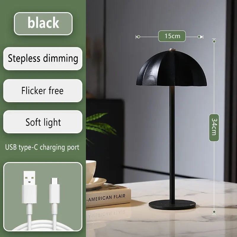 Moktan Sabai LED Metal Table Lamp Rechargeable Touch Dimmable Desk Lamp Umbrella Shade