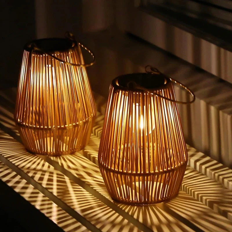 Moktan Sabai Outdoor Solar Hanging Lights Waterproof Woven Lanterns for Garden Yard 2pcs
