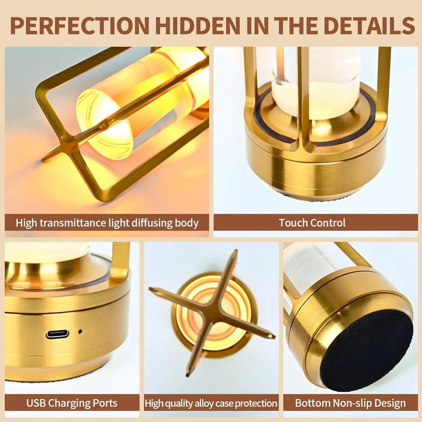 Rechargeable Touch Table Lamp Wireless LED Night Light for Bedroom Desk Decor