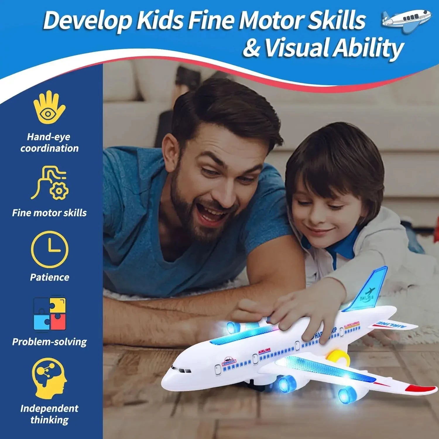 Moktan Sabai Electronic Airplane Toy with Music & Lights – Automatic Rotating Educational Plane