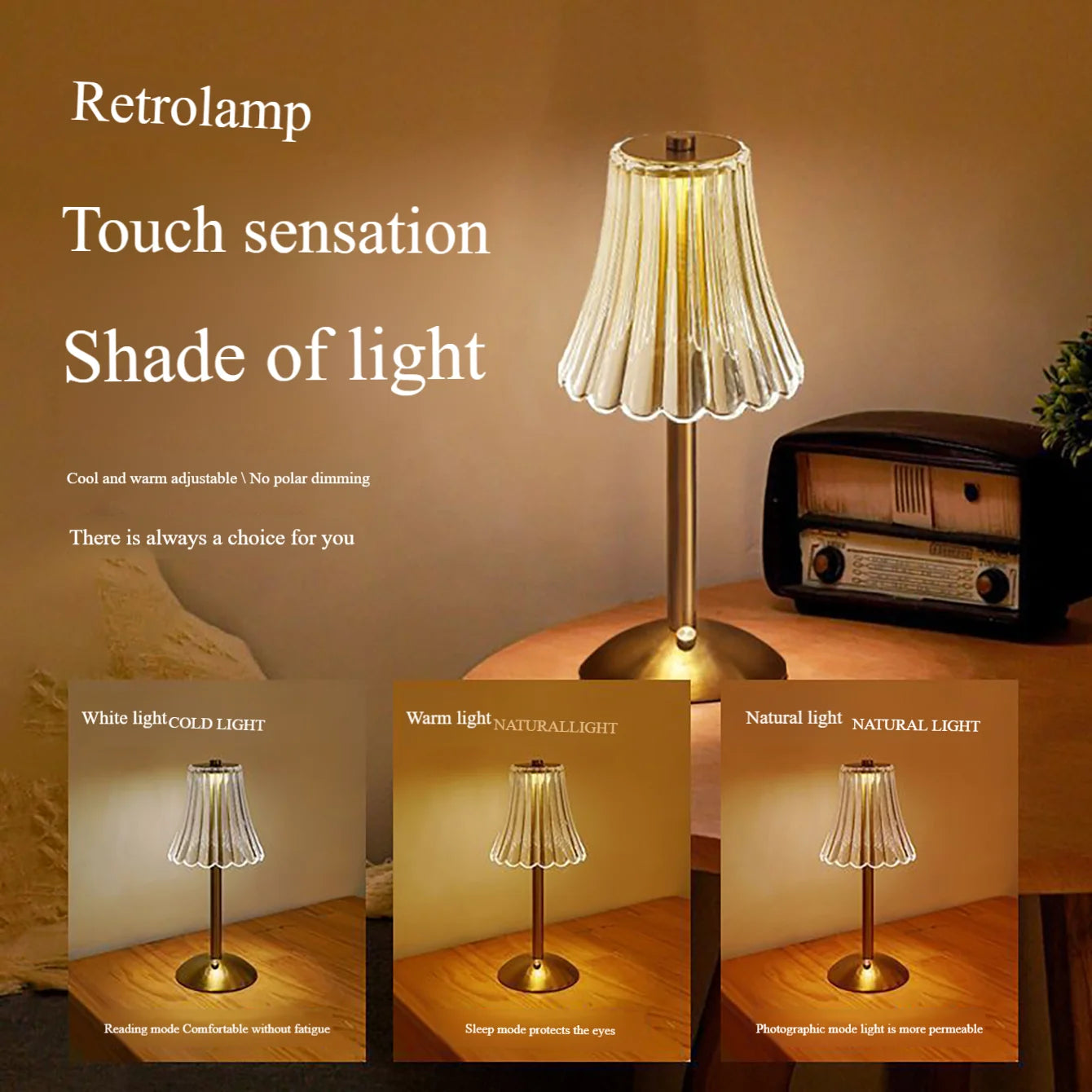 Luxury Crystal Touch Table Lamp Rechargeable Bedside Night Light Diamond Decor