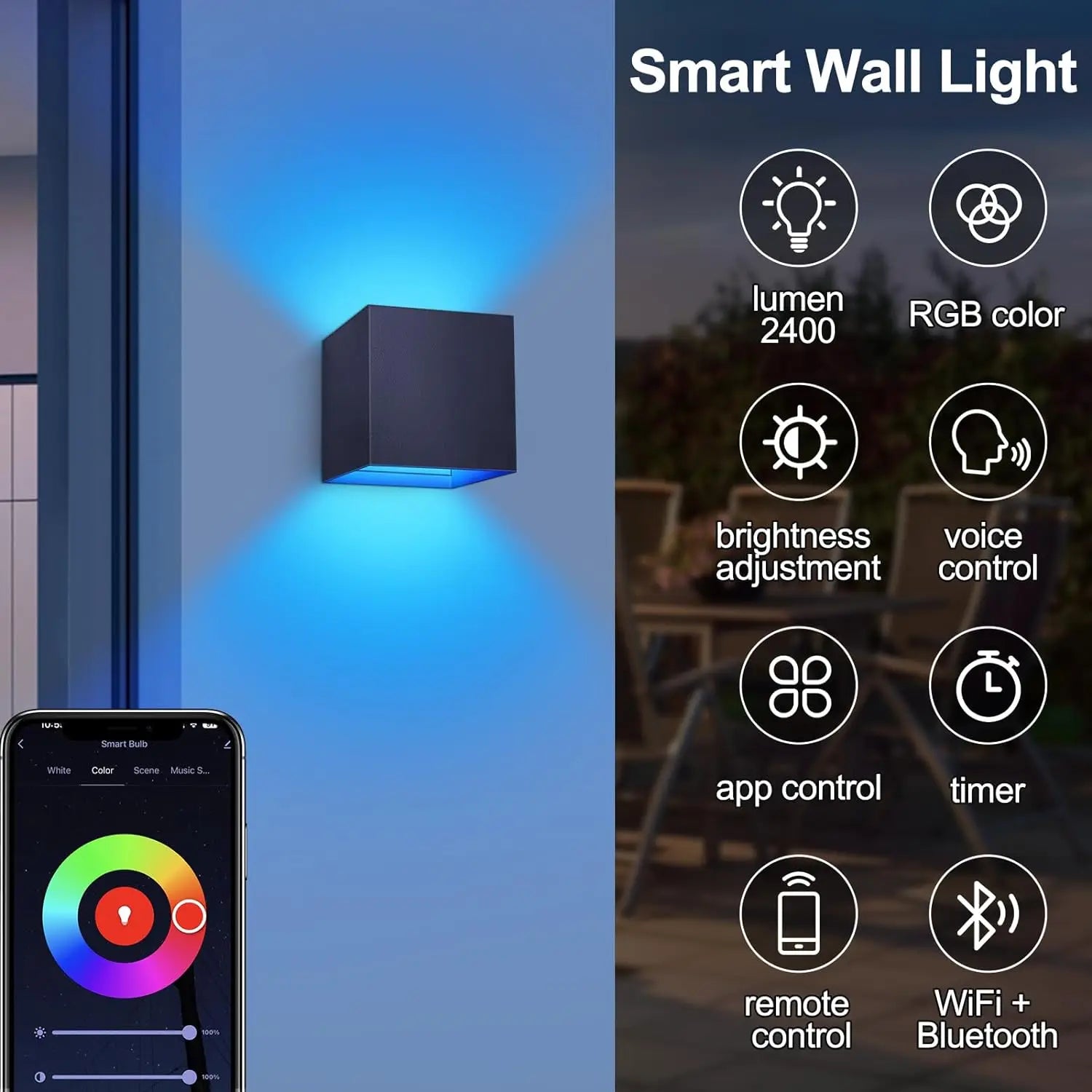 Moktan Sabai 2 Pack Smart Outdoor Wall Lights RGBCW 10W LED Patio Lights App Voice Control