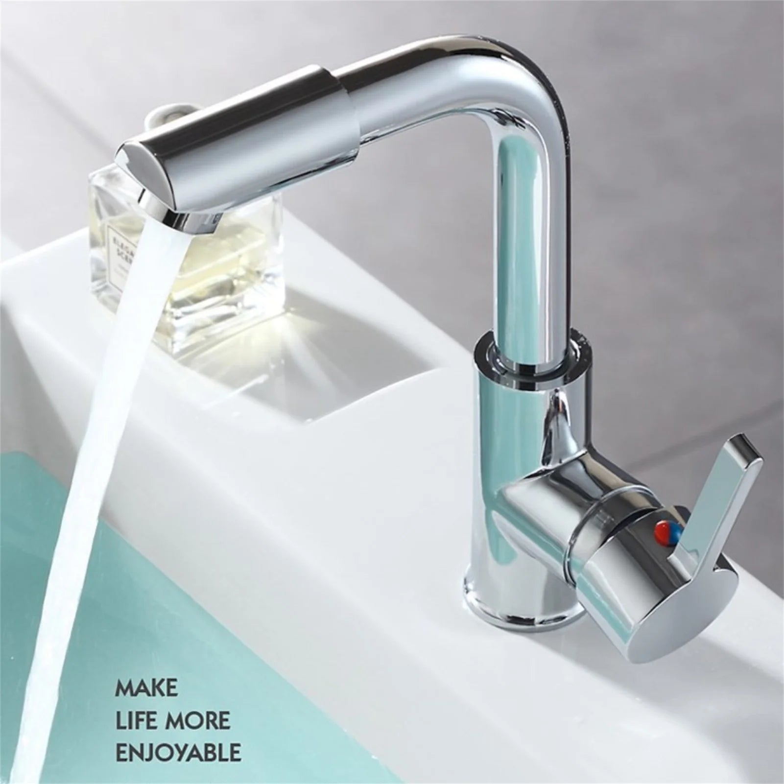 Moktan Sabai Bathroom Faucet 360° Rotate Chrome Deck Mounted Single Handle Mixer Tap Hot Cold