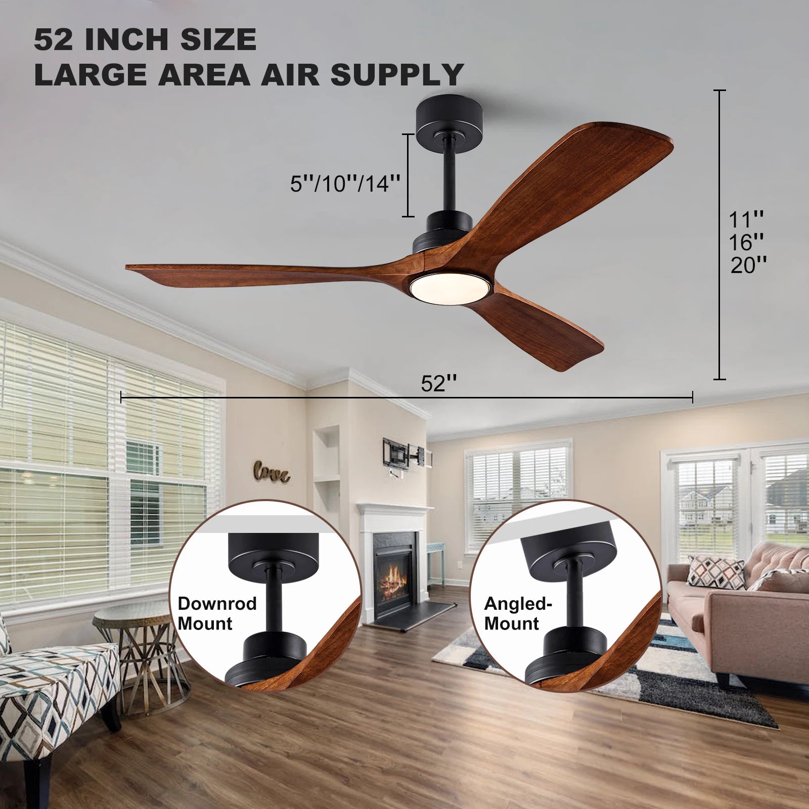 Moktan Sabai Wood Ceiling Fan with Lights 42 52 60 Inch Remote Control Quiet DC Motor Indoor